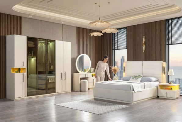 Complete modern bedroom furniture bed cabinets nightstands
