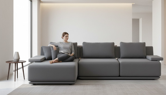 Aesthetic corner sofa for the living room without upholstery
