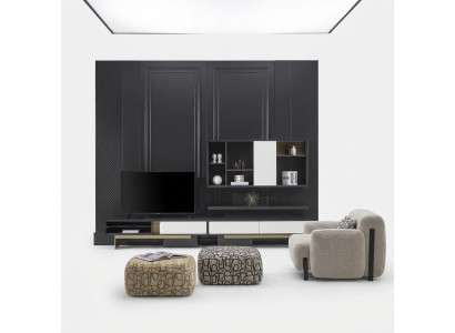Hocker aus Holz und Textil in Beige, eleganter Design