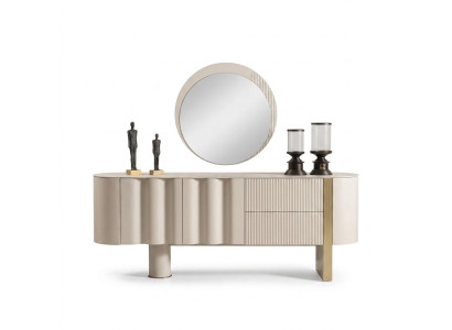 Elegantes Beiges Sideboard mit Spiegel aus Holz und Glas