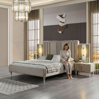 Elegant 3-piece furniture set with bed and night lamp