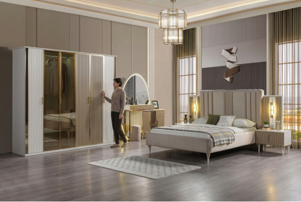 Modern 6-piece bedding set, including bedside lamp