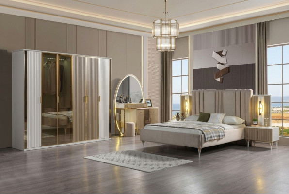 Modern 6-piece bedding set, including bedside lamp
