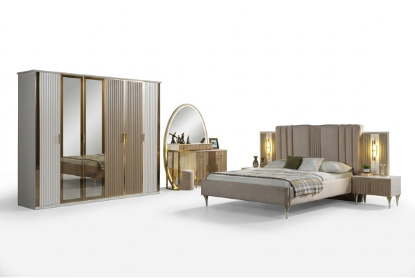 Modern 6-piece bedding set, including bedside lamp