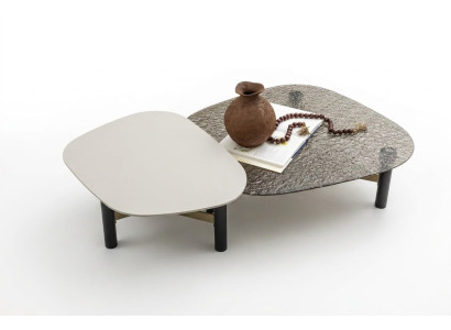 Set aus 2 Couchtischen aus Holz und Glas in Braun für modernes