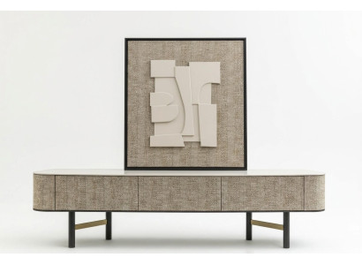 Eleganter Beiger Holz TV-Ständer mit Kunstbild im modernen Stil