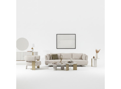 Moderner Beigefarbener Wohnzimmer Set aus Textil und Holz