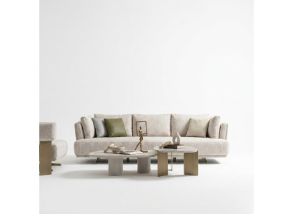 Modernes beiges 4-Sitzer-Sofa aus Holz und Textil