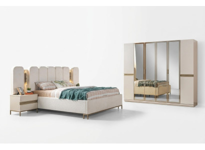 Modern bedroom furniture set 4 pieces: bed, wardrobe, nightstand
