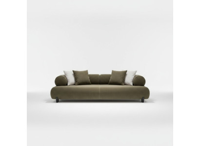 Breites Loungesofa mit abgerundeter Silhouette und glatter Textur