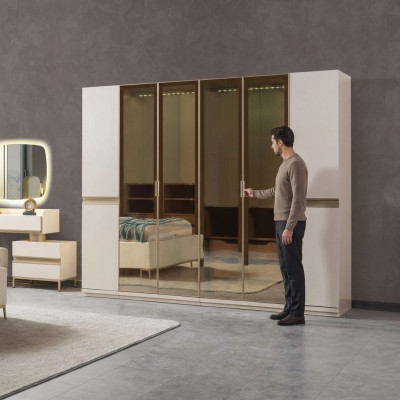 Modern corner wardrobe with large pattern