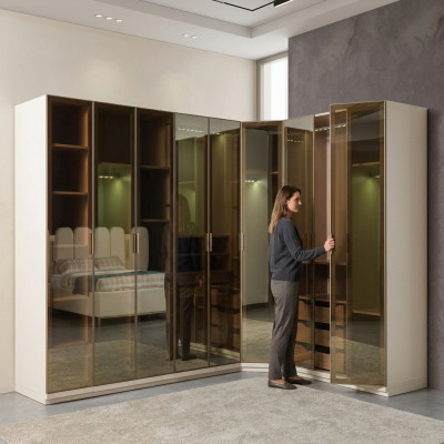 Modern corner wardrobe with large pattern