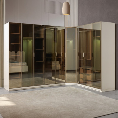 Modern corner wardrobe with large pattern