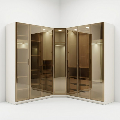 Modern corner wardrobe with large pattern