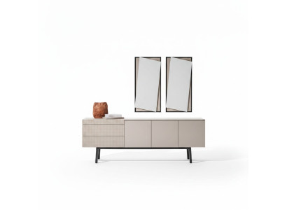 Elegantes Beiges Holz-Spiegel- und Sideboard-Set im modernen Stil