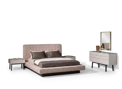 Elegantes 3-teiliges Schlafzimmer-Set aus Holz und Glas in Beige