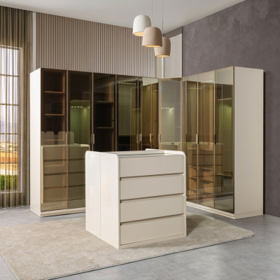 Modern corner wardrobe with curve for bedroom