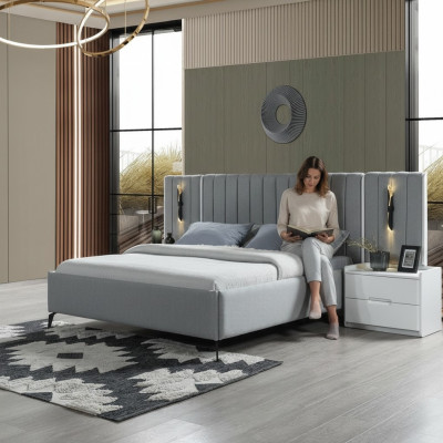 Complete bedroom set with bed and 2 modern nightstands