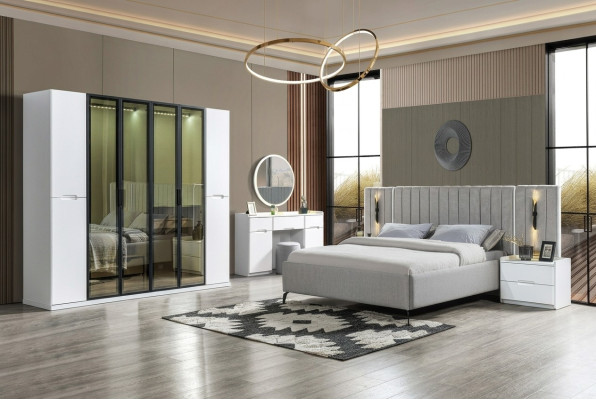 Complete bedroom furniture in four parts: bed, wardrobe, nightstand, wood 6 parts