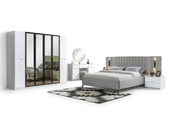 Complete bedroom furniture in four parts: bed, wardrobe, nightstand, wood 6 parts