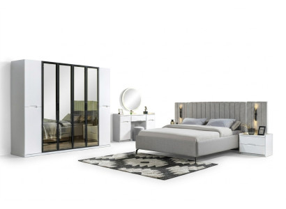 Complete bedroom furniture in four parts: bed, wardrobe, nightstand, wood 6 parts