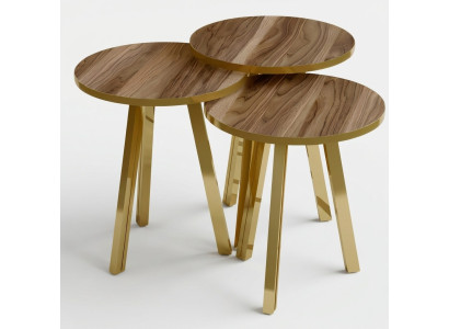 Elegantes braunes Couchtisch-Set aus Holz und Metall