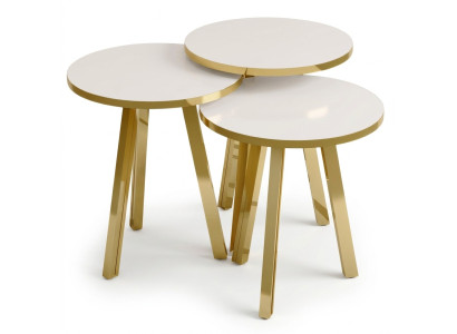 Elegantes weißes Couchtisch-Set aus Holz und Metall