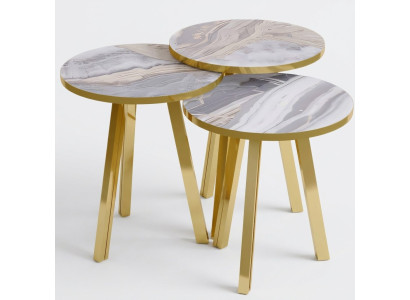 Elegantes graues Couchtisch-Set aus Holz und Metall