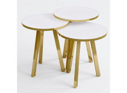 Weißes Holz-Metall Couchtisch-Set modern elegant
