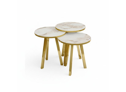 Elegantes Beiges Holz-Metall Couchtisch-Set für modernes Wohnzimmer