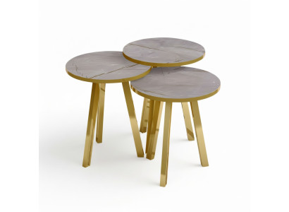 Elegantes graues Couchtisch-Set aus Holz und Metall