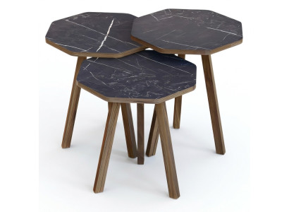 Elegantes schwarzes Couchtisch-Set aus Holz im modernen Stil