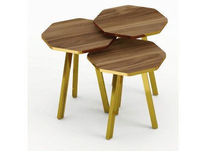Elegantes braunes Couchtisch-Set aus Holz und Metall