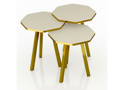 Elegantes weißes Couchtisch-Set aus Holz und Metall im modernen Stil
