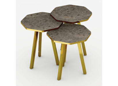 Elegantes graues Couchtisch-Set aus Holz und Metall