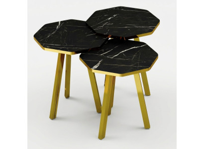 Elegantes schwarzes Couchtisch-Set aus Holz und Metall