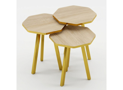 Elegantes braunes Couchtisch-Set aus Holz und Metall