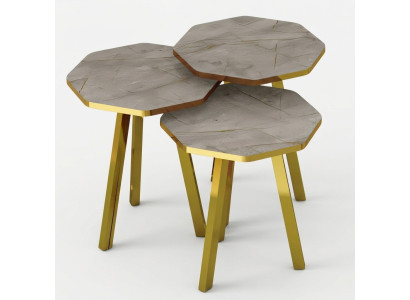 Elegantes graues Couchtisch-Set aus Holz und Metall