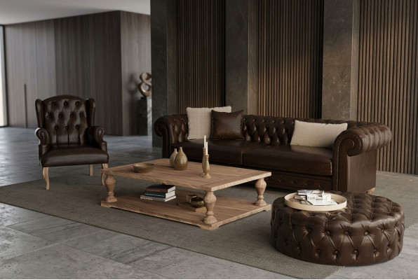 Elegant sofa, armchair and pouf. True comfort