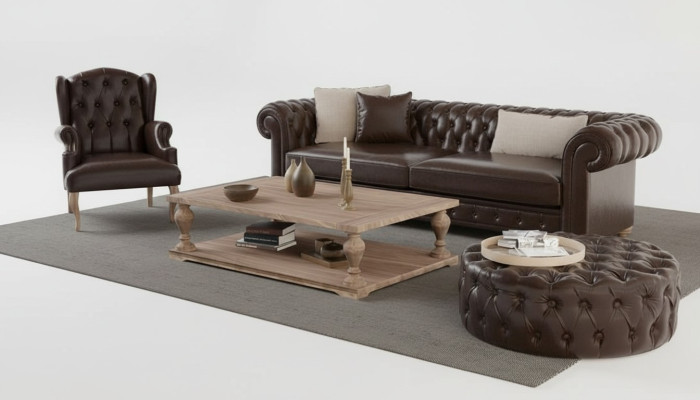 Elegant sofa, armchair and pouf. True comfort