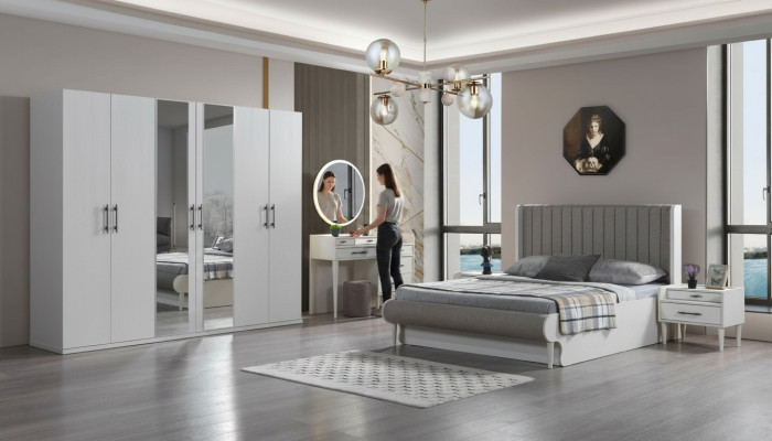 Bedroom furniture set Koko 6 pieces modern bed wardrobe nightstand