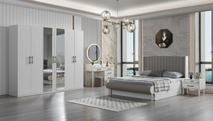 Bedroom furniture set Koko 6 pieces modern bed wardrobe nightstand