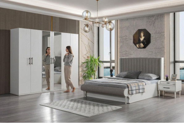 Set with 4 pieces for the bedroom with bed, wardrobe, and nightstand