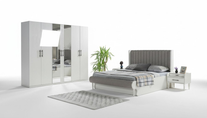 Set with 4 pieces for the bedroom with bed, wardrobe, and nightstand