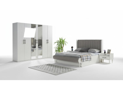 Set with 4 pieces for the bedroom with bed, wardrobe, and nightstand