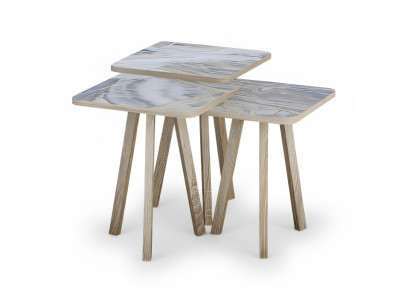 Moderner grauer Holz-Couchtisch-Set mit klaren Linien