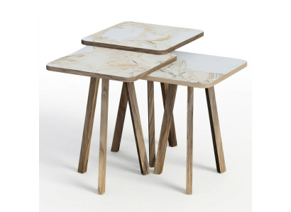 Couchtisch-Set aus Holz in Beige, eleganter moderner Stil