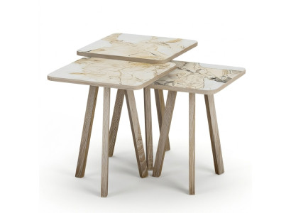 Elegantes Beiges Holz Couchtisch-Set modern stilvoll
