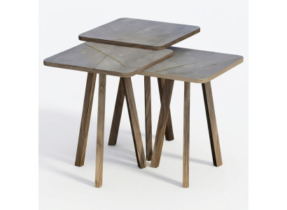 Grauer Holz Couchtisch-Set Modern Elegant