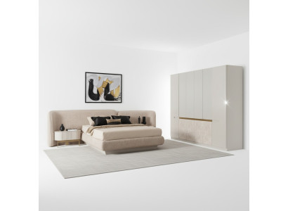 Modern Beigefarbene Holz-Möbelset für Schlafzimmer mit Bett